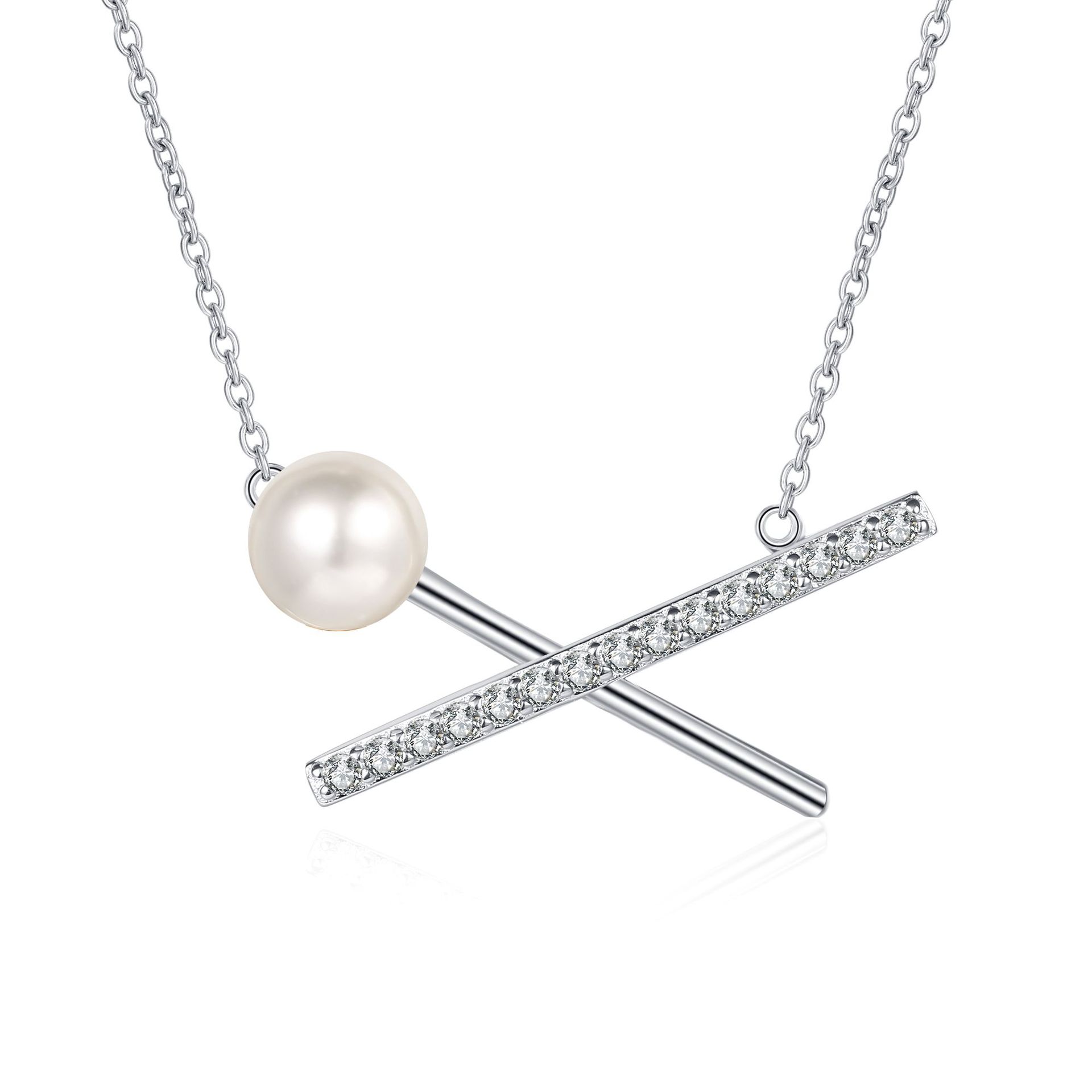 Elegantly Simple Pendant Chain Jewelry Item Premium Grade Platinum Alloy Complimented by Dazzling Gemstones