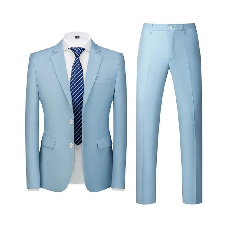 Mens Suit 2-Piece Slim Fit Single Breasted Two Button Suits Wedding Business Blazer Trousers 250527