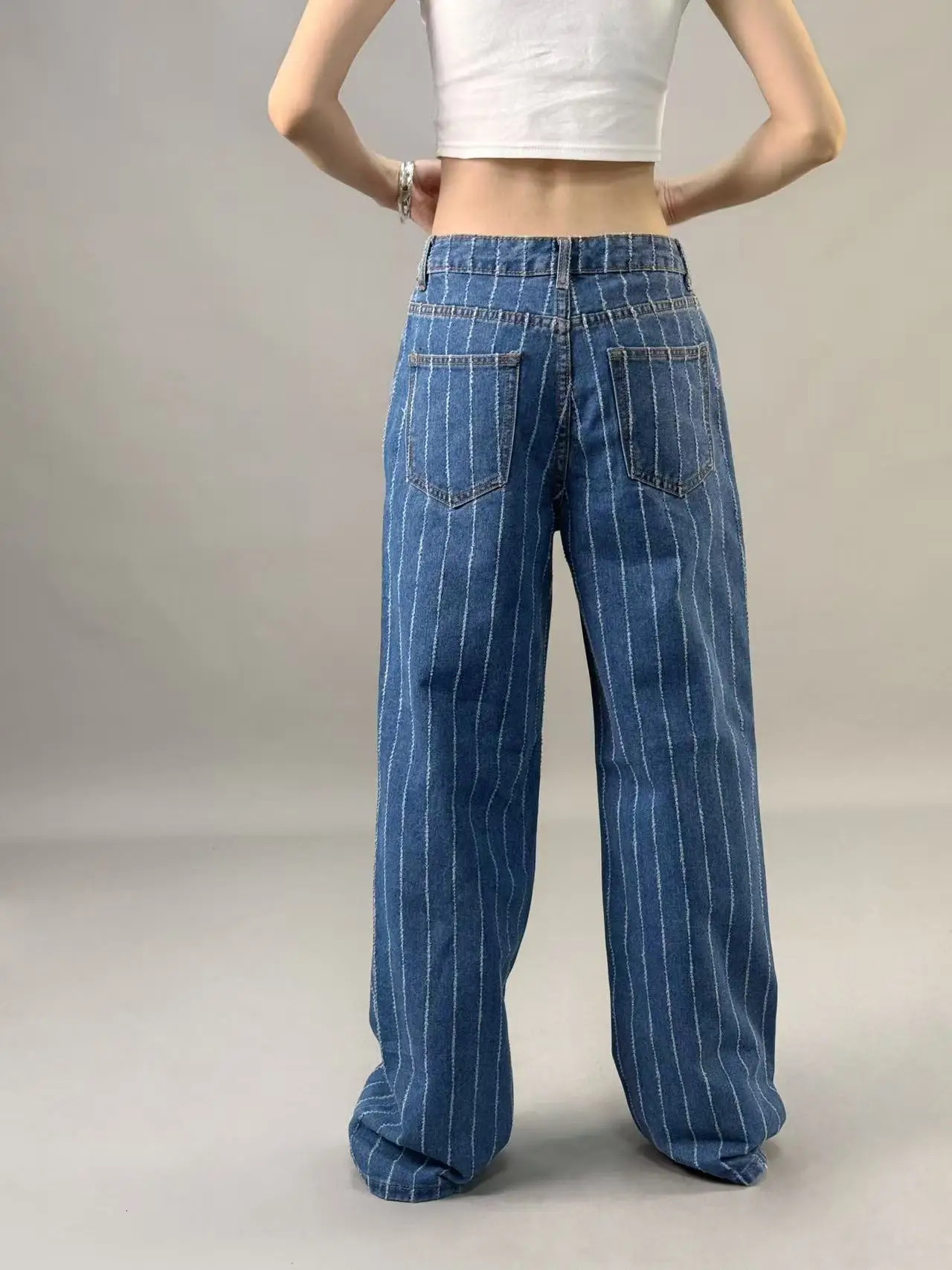 Wornout jacquard jeans for women Spring Summer style High waisted wide leg loose fit slimming effect 250530