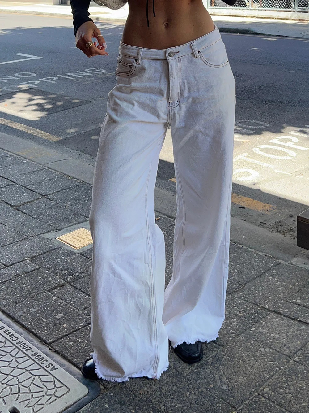 Loose Baggy Jeans Fashion Women Solid Elastic Waist Pocket Y2K Retro Denim Pants Elegant Office Lady Commute Trousers 250530