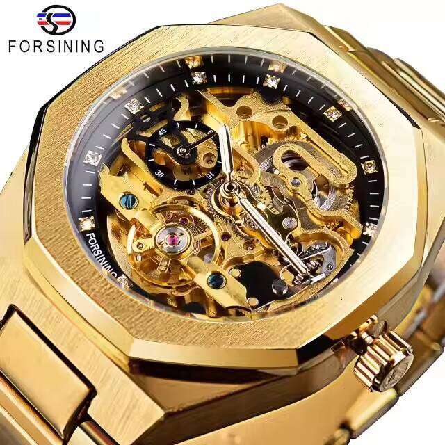 FORSINING Men's Automatic Mechanical Watch with Luminous Dial, Triple Sub-dials, and Stainless Steel Band