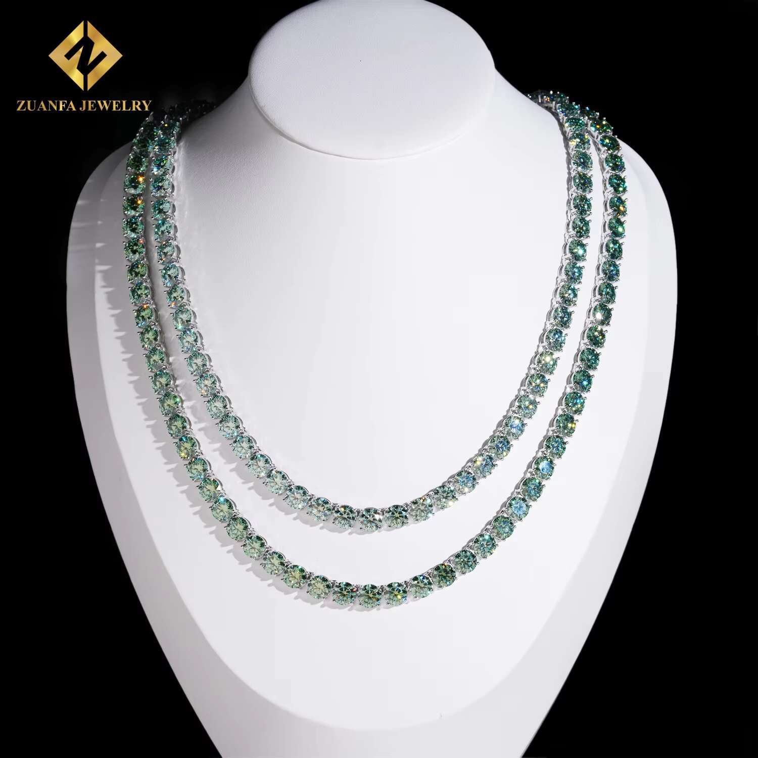 Ready Shipping 6.5mm Blue Green Moissanite Tennis Necklace with Earring Set Fashion 925 Silver Iced Out Moissanite Tennis Chain