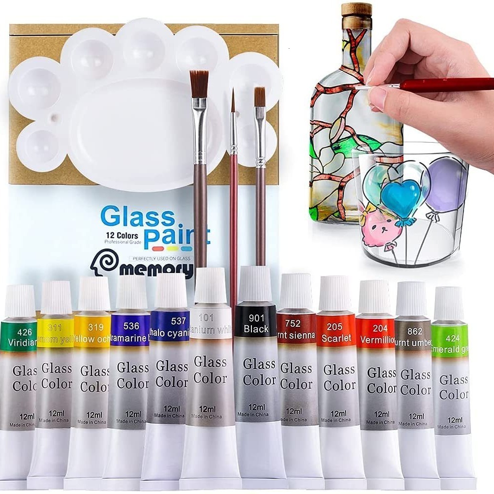 Memory 12 Colors 12ml Glass Paint Hand-painted DIY Glass Creative Decoration Painting Paint 230706