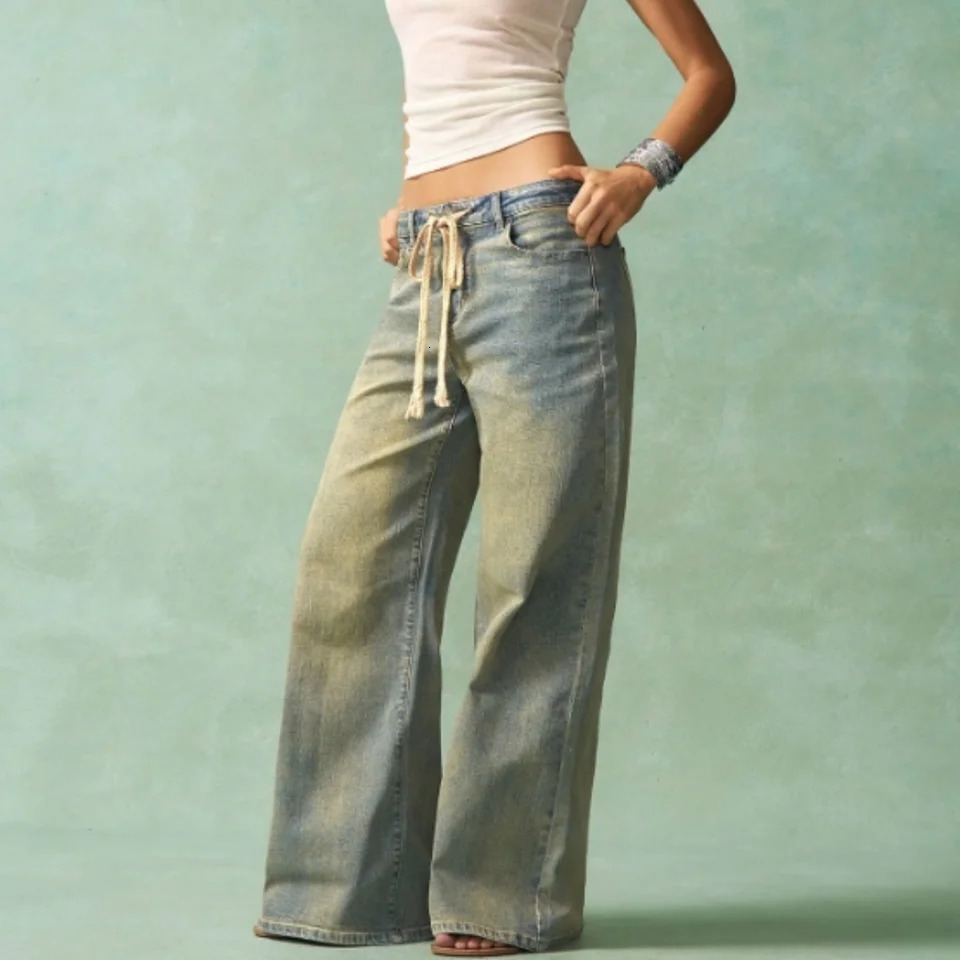 American style retro wide leg jeans spring summer for women loose fit slimming n with worn out effect 250530