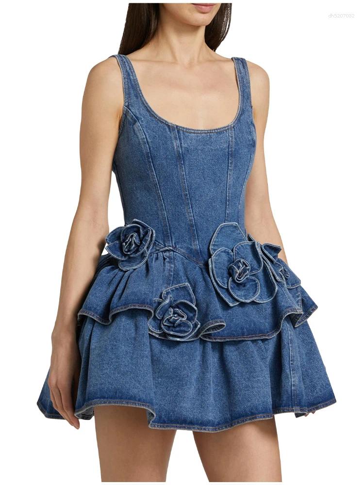 Lanjia- Casual Dresses Chic Summer 3D Floral Denim Mini Dress Vintage A Line Halter High Street Jean Vesidos 2025 Lady Partyy2k Fashion Clothing 80F52