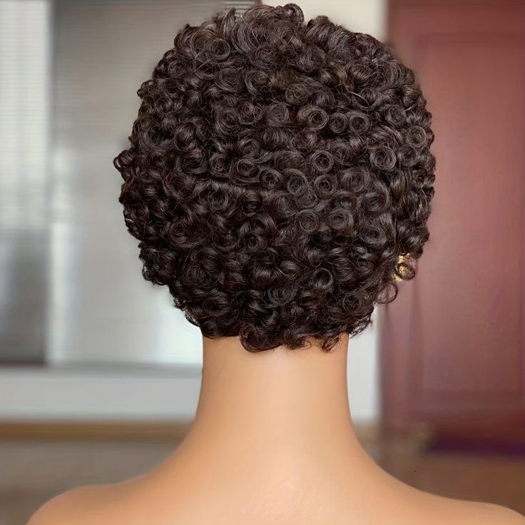 Short Machine-made Curly Human Hair Wig for Black Women