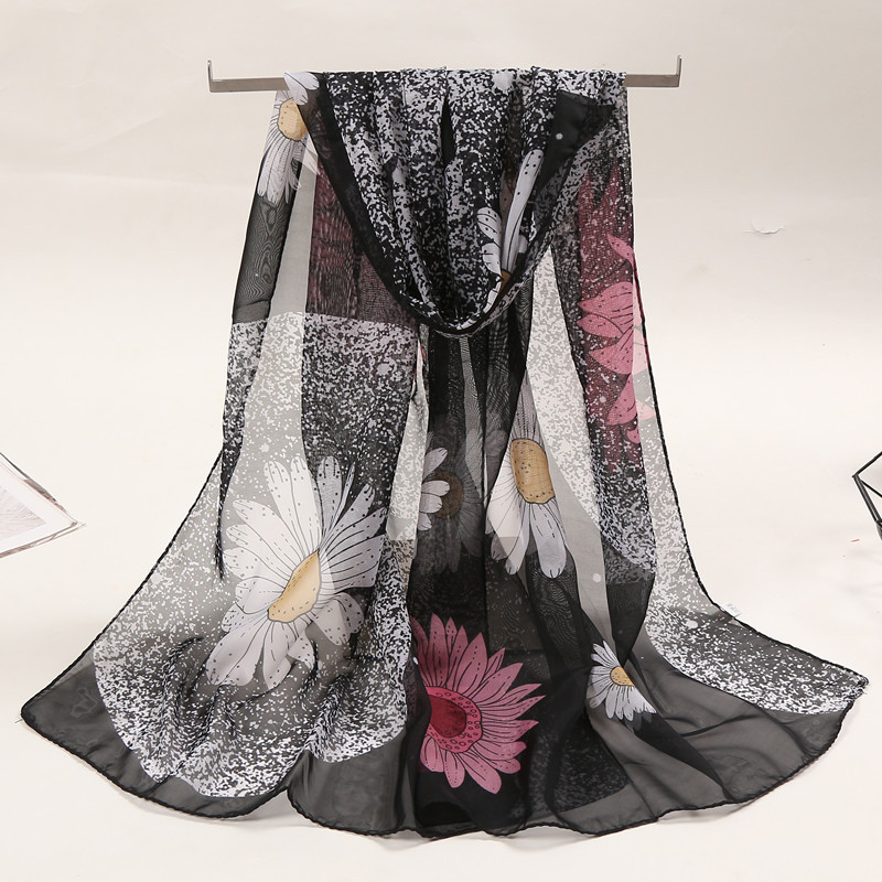 K876 Spring and Autumn new Korean version of printed sun-proof chiffon women's silk scarf fashion literary scarf long versatile neck scarf wholes