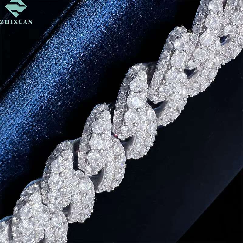 High Quality VVS Iced Out 20mm Big Stone Moissnaite Diamond Necklace 925 Sterling Silver Miami Cuban Link Chain for Men Women
