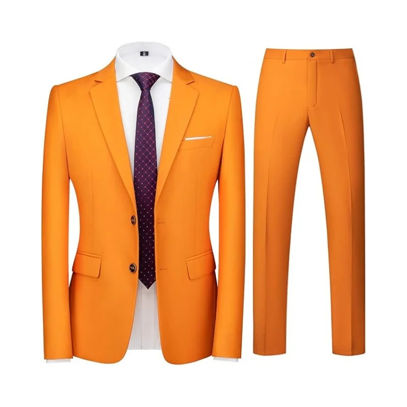 Mens Suit 2-Piece Slim Fit Single Breasted Two Button Suits Wedding Business Blazer Trousers 250527