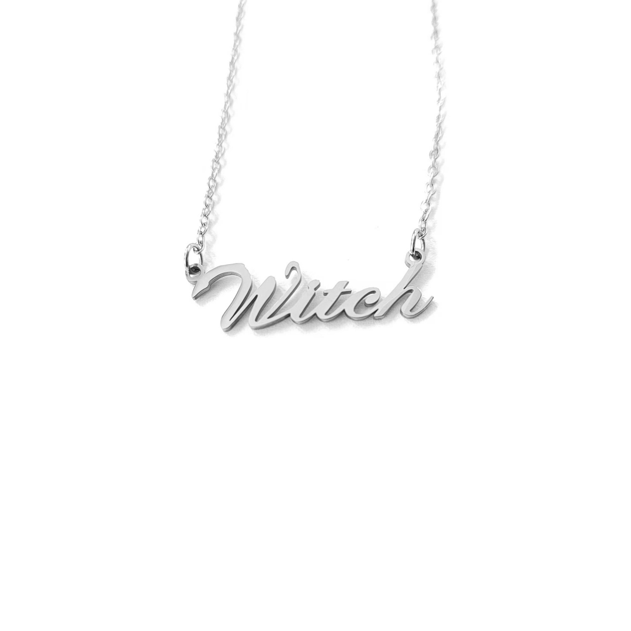 10PCS Cursive Initial Letter Witch Word Necklace Stainless Steel Halloween Magic Wicca Alphabet Text Women English Pendant Chain Choker Collar for Wom