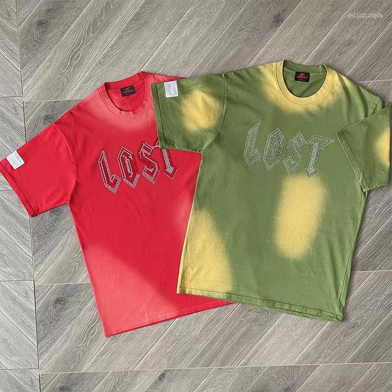 Men's T Shirts Lost Intricacy Stitched Diamond Cotton Tee Loose Washing Process Comfortable Casual T-shirt