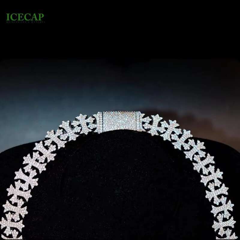 New Design 15mm Cross Chain Necklace Ice VVS Moissanite Silver Cross Pendant Necklace Hip Hop Men Jewelry
