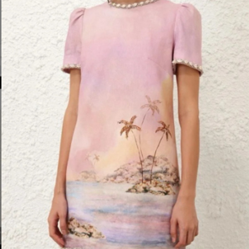 Designer Women Casual Dresses Summer Beach Vacation Boho Dresses Floral Print Short Sleeve Dresses