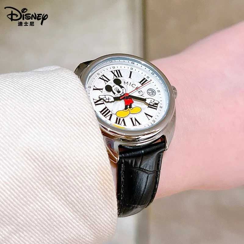 Disney Mickey Mouse Children Watches Luminous Leather Quartz Wristwatch Boy Girls Birthday Gift Student Clock Young Men Women XJ250530