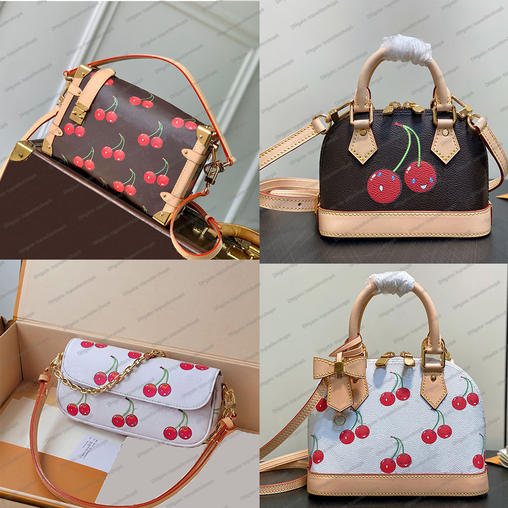 M14278 Murakami Cherry Side Trunk S Lock Cowhide Leather Women Borse Borsa Di L…