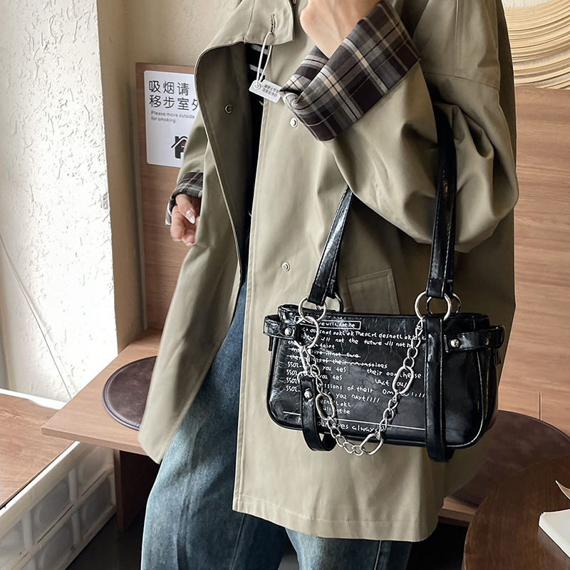 Women's Chinese-Style PU Crossbody Bag, Medium Half Moon Underarm Shoulder Handbag with Chain Embellishment, Brown Flap Pocket, Cell Phone Pocket, Zip - view 4