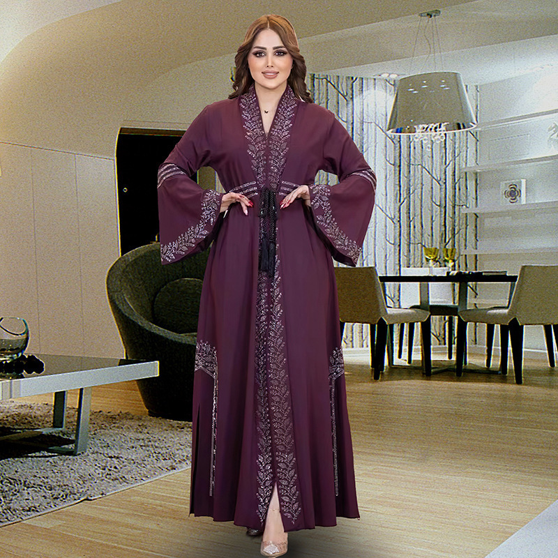 Muslim Abayas womens long sleeved dress Dubai womens elegant long skirt Islamic clothing African Abayas loose robe with headscarf 241112