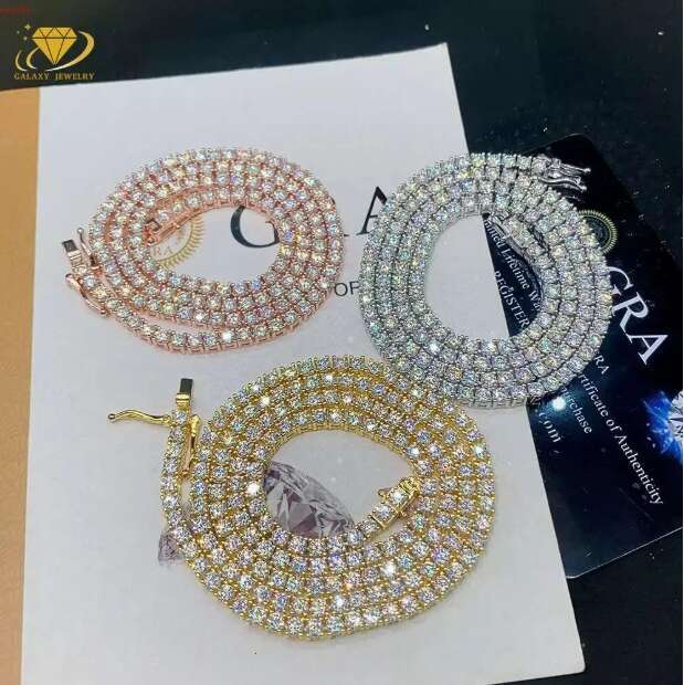 2MM 3MM 4MM 5MM Lab Dia S Sier Vvs Moissanite Tennis Chain NecklaceMen Women Hip Hop Iced Out Fine Jewelry