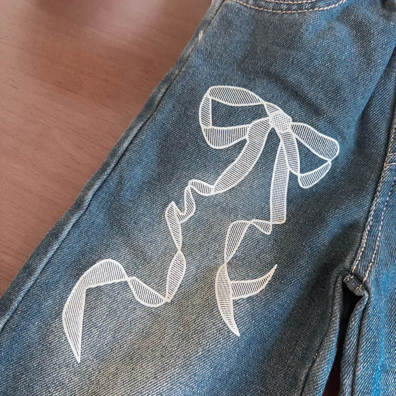 Kids Jeans Bow-printed Baggy Wide-leg Pants Jeans for Girls Boys Pants Girls Trousers Clothes for 2 To 7 Years 250527