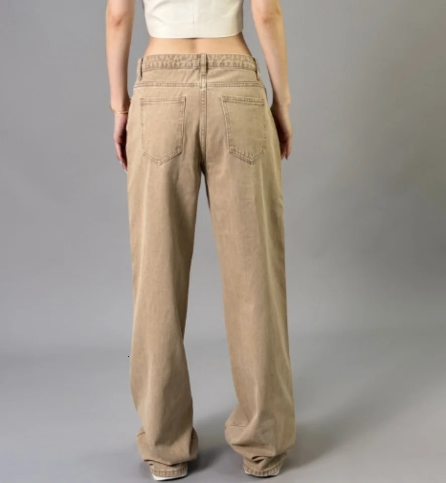 American style khaki brown wide leg denim pants for women in spring High waist Slimming and soft draping floor lengt 250530