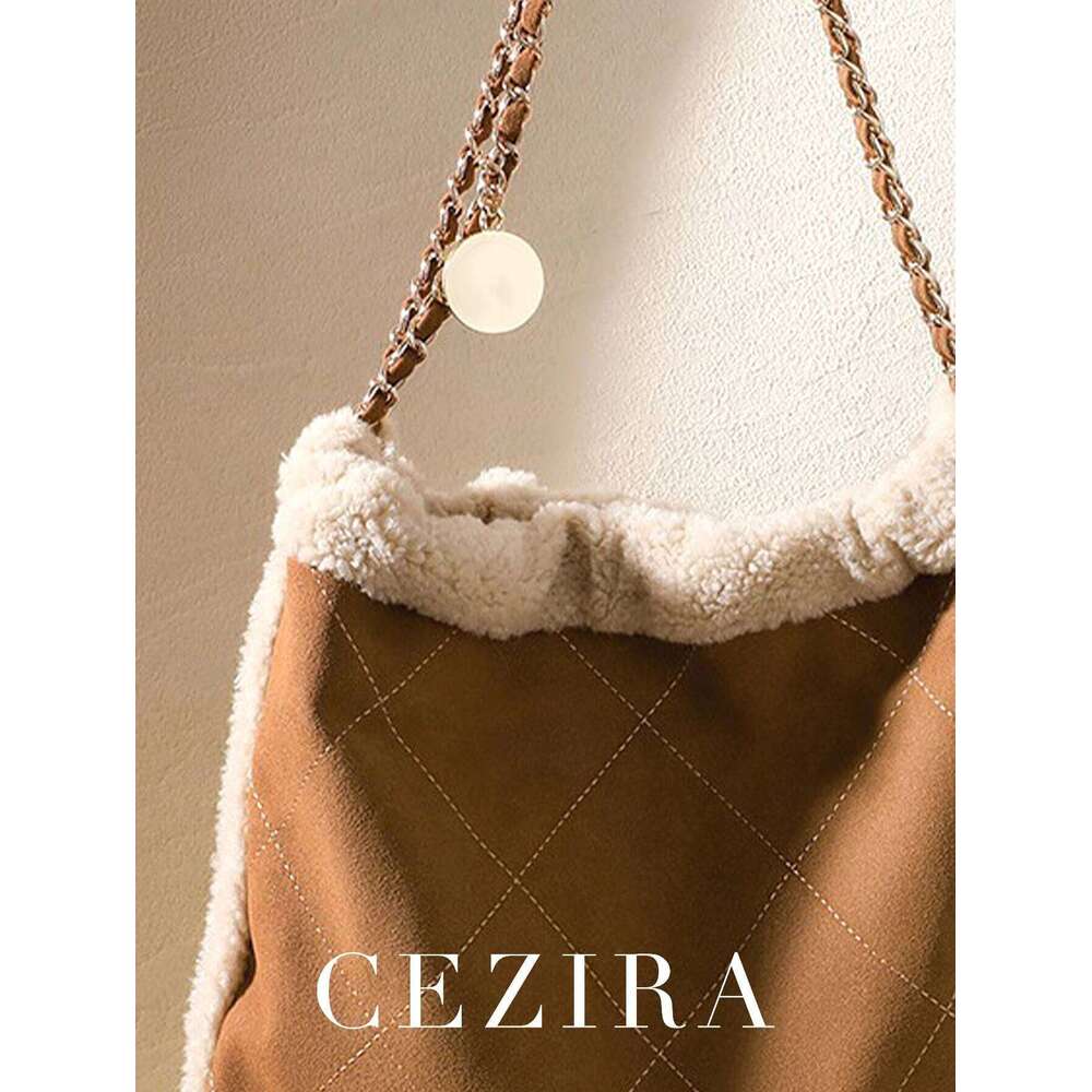 Hot Selling Winter Women's Fashion Large Casual Shoulder Bag Faux Plush Quilted Argyle Thread Chain Strap Handbag Commuting Travel Designer Bags