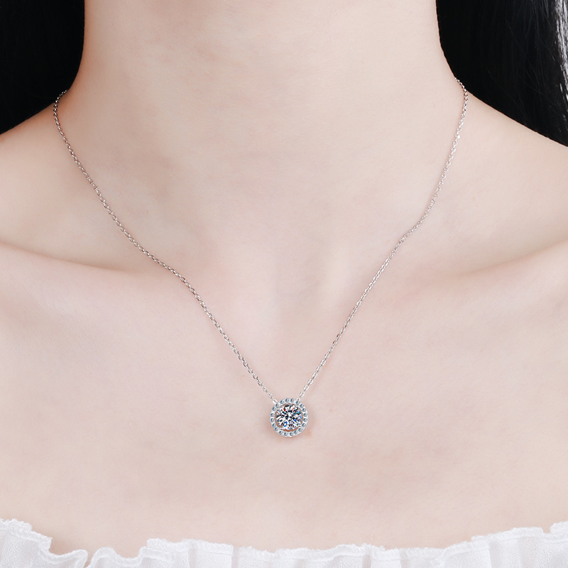 925 Sterling Silver Round Bezel Moissanite Pendant Necklace for Women Korean Minimalist Design Hypoallergenic Jewelry for Daily Wear or Gift