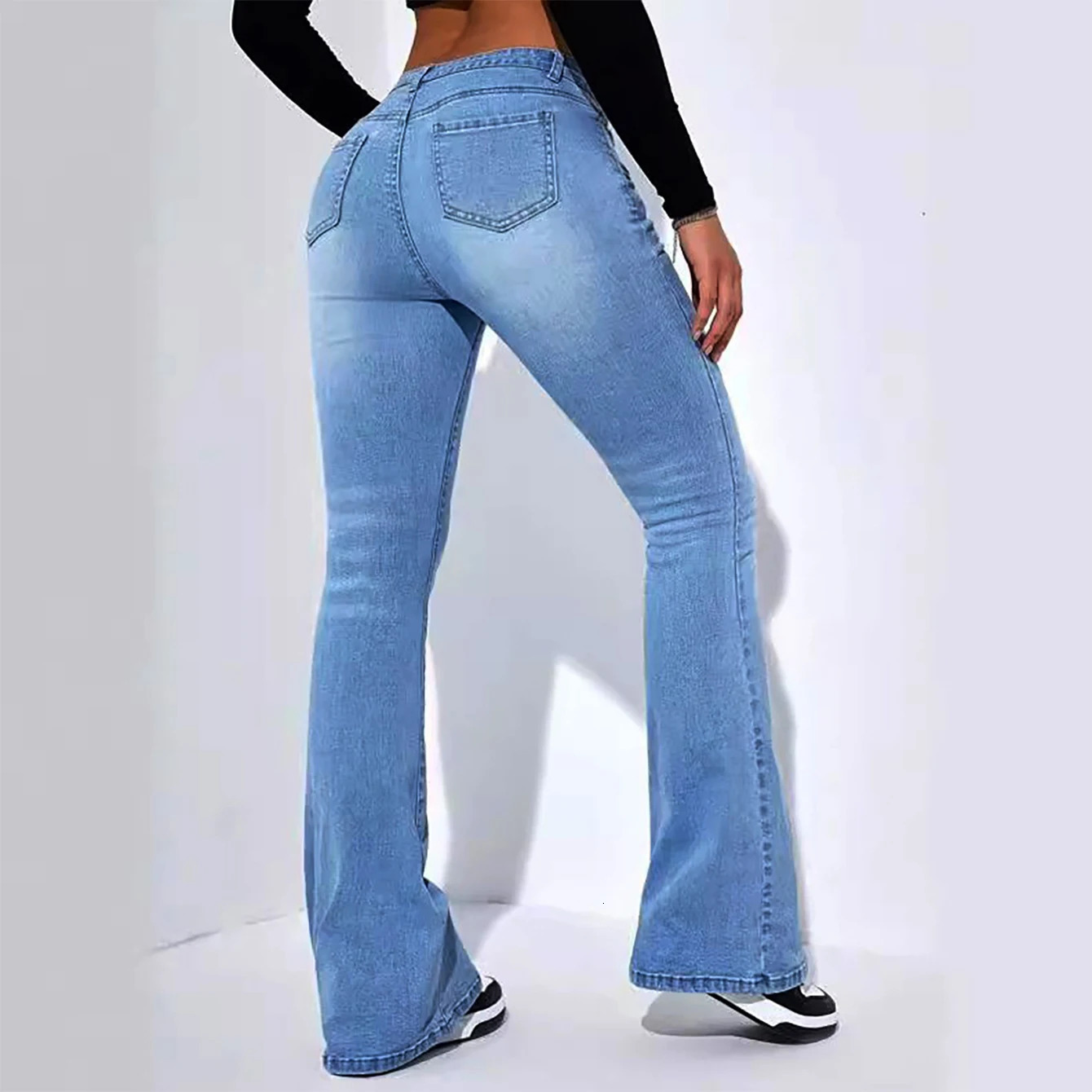 Womens jeans high waist stretch comfortable flared pants Denim 250530