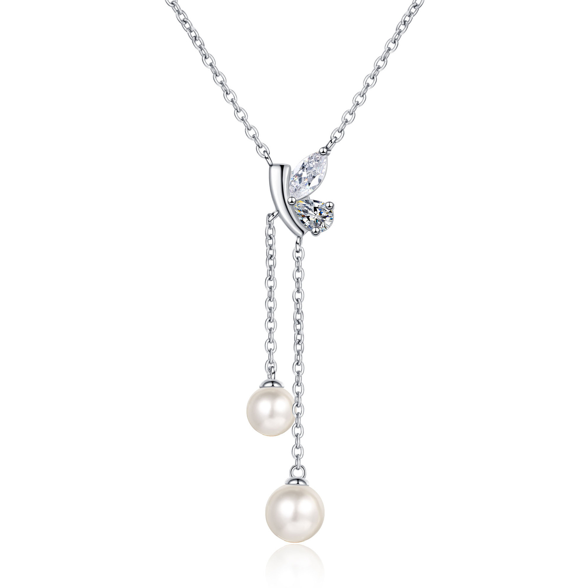 925 sterling silver necklace for women with moissanite and freshwater pearls PT950 gold plated elegant minimalist clavicle chain
