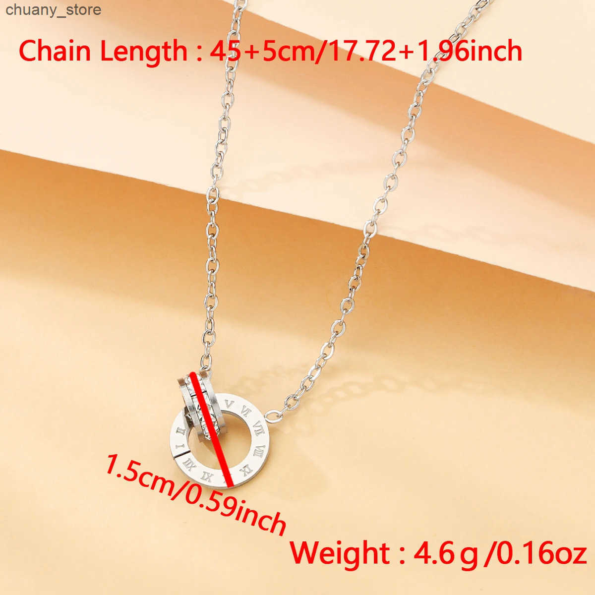 1 Piece New Creative Roman Digital Zircon Pendant Necklaces for Women Popular double ring hollow round stainless steel necklace z250530ZKQ0