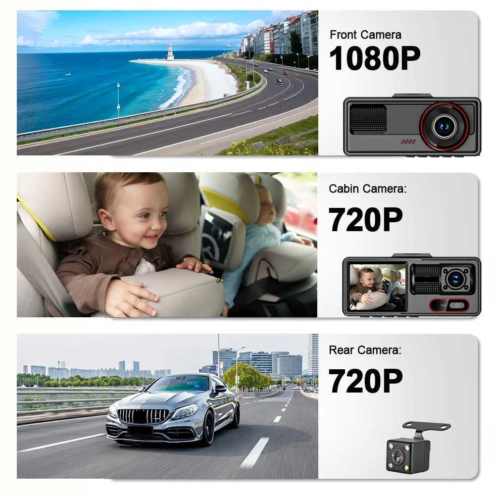 Car dvr Dashcam auto 3 Channel voiture black box Automatic 1080P recording car camera DVR Front Rear View Video Recorder 24H Parkin Mode R250529