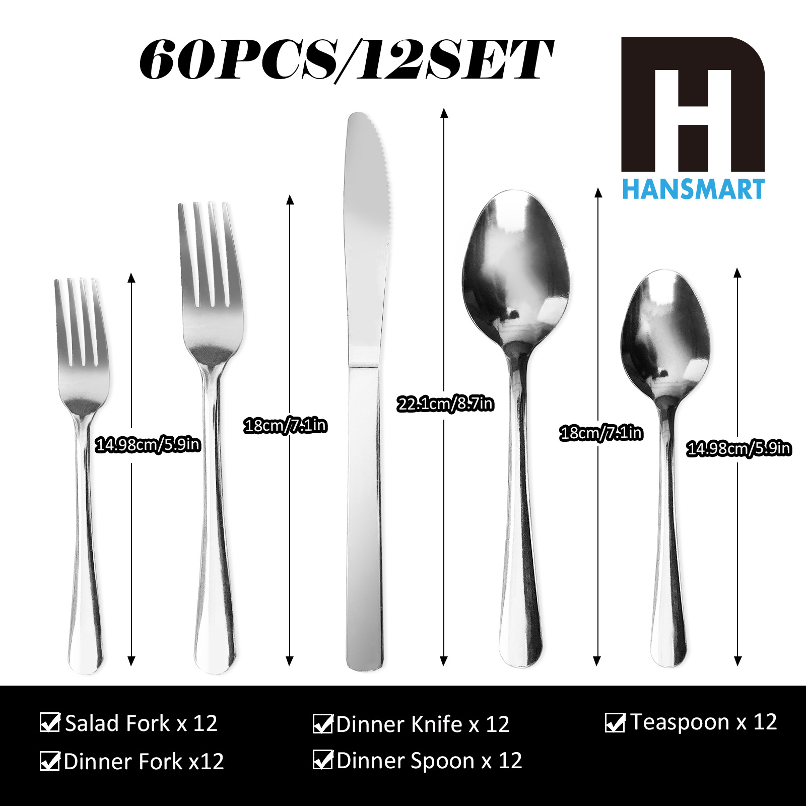 Wholesale 60pcs Stainless Steel Flatware Set Service for 12, Lightweight & Stackable, for Hotel/Restaurant/Wedding/Camping/Daily, Dishwasher Safe