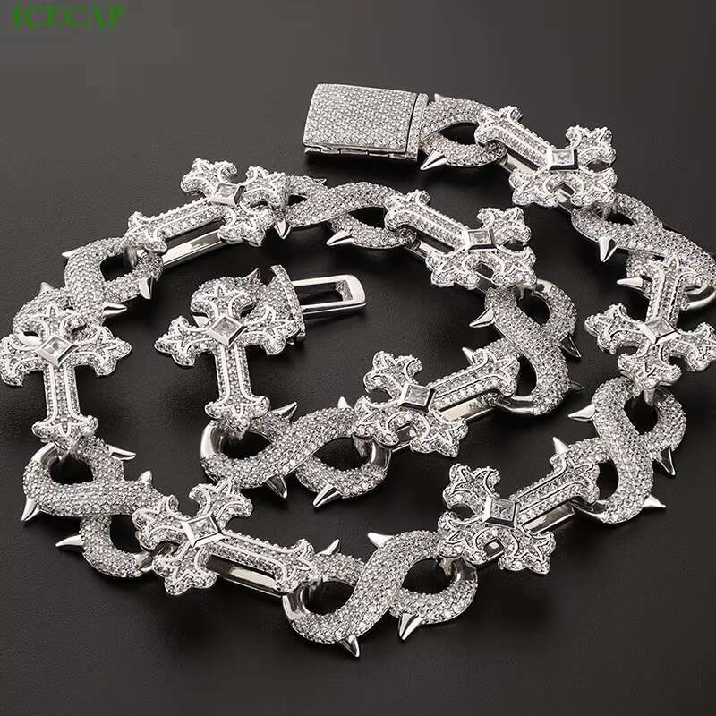 16mm Custom Fine Jewelry High Quality VVS Moissanite Dia Cross Cuban Link Chain HipHop Sier Iced Out Necklace for Men