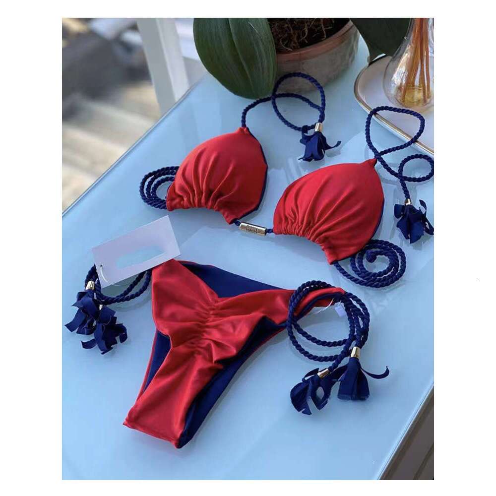 2025 New Sexy Contrast Colored Woven High Waist Split Women's Swimsuit Bikini Underwears Woman Sexy Maillot De Bain Designer Swim New Arrival New