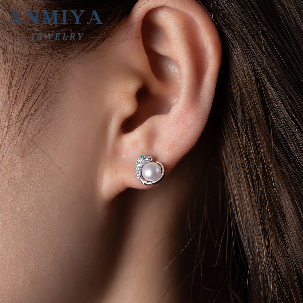 Unisex 925 Sterling Silver Ins Fashion Jewelry New Tide Unique Style Freshwater Pearl Shape Stud Earrings Leopard