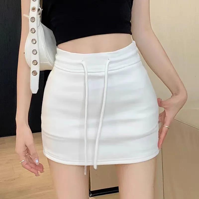 Sweet And Spicy Style Drawstring High Waist Solid Color Mini Skirt Womens Fashionable A- Line Half-length Spring Autumn Winter 250527