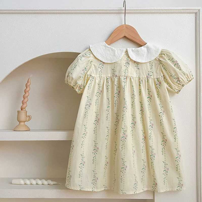 New Girls Clothes 1-6Yrs Baby Girls Dresses Floral Purple Puff Sleeve Dress Summer Dresses Embroidered Collar Boutique Clothes R250530
