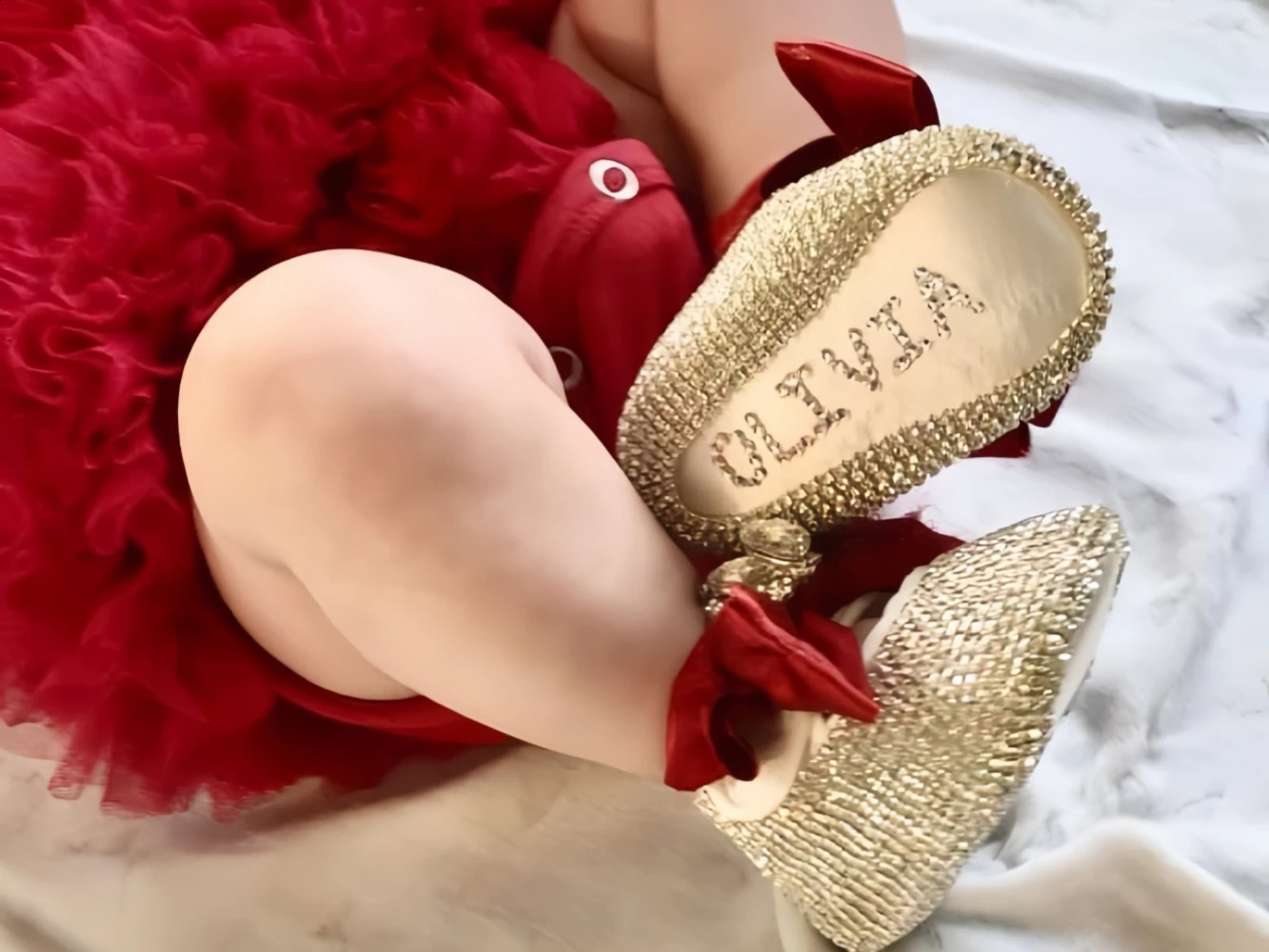 Dollbling Rhinestone Red Bow Christmas Shoes Xmas Gift Rhinestone First Walkers toddler ballerina slippers baby shower gift 250529