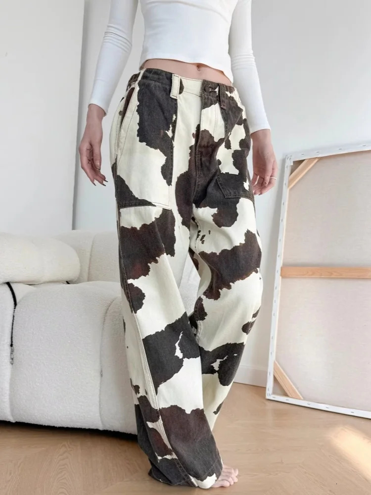 Ropa Y2K Fashion Cow Pattern Baggy Jeans Pants For Women ner Clothes Straight Cotton Korean Casual Lady Trousers 250530