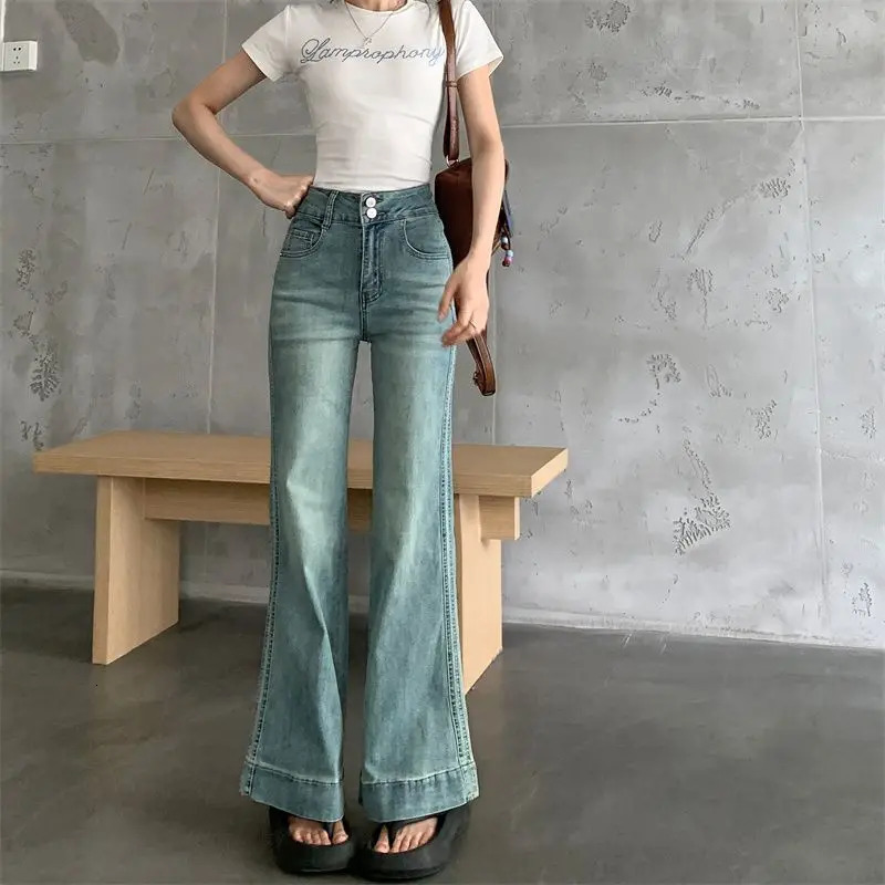 High Waist Bell Bottom Jeans Women Loose Fit Straight Leg Pants Autumn Winter plus Size Pear Shape Body Slimming Wide Trouse 250530