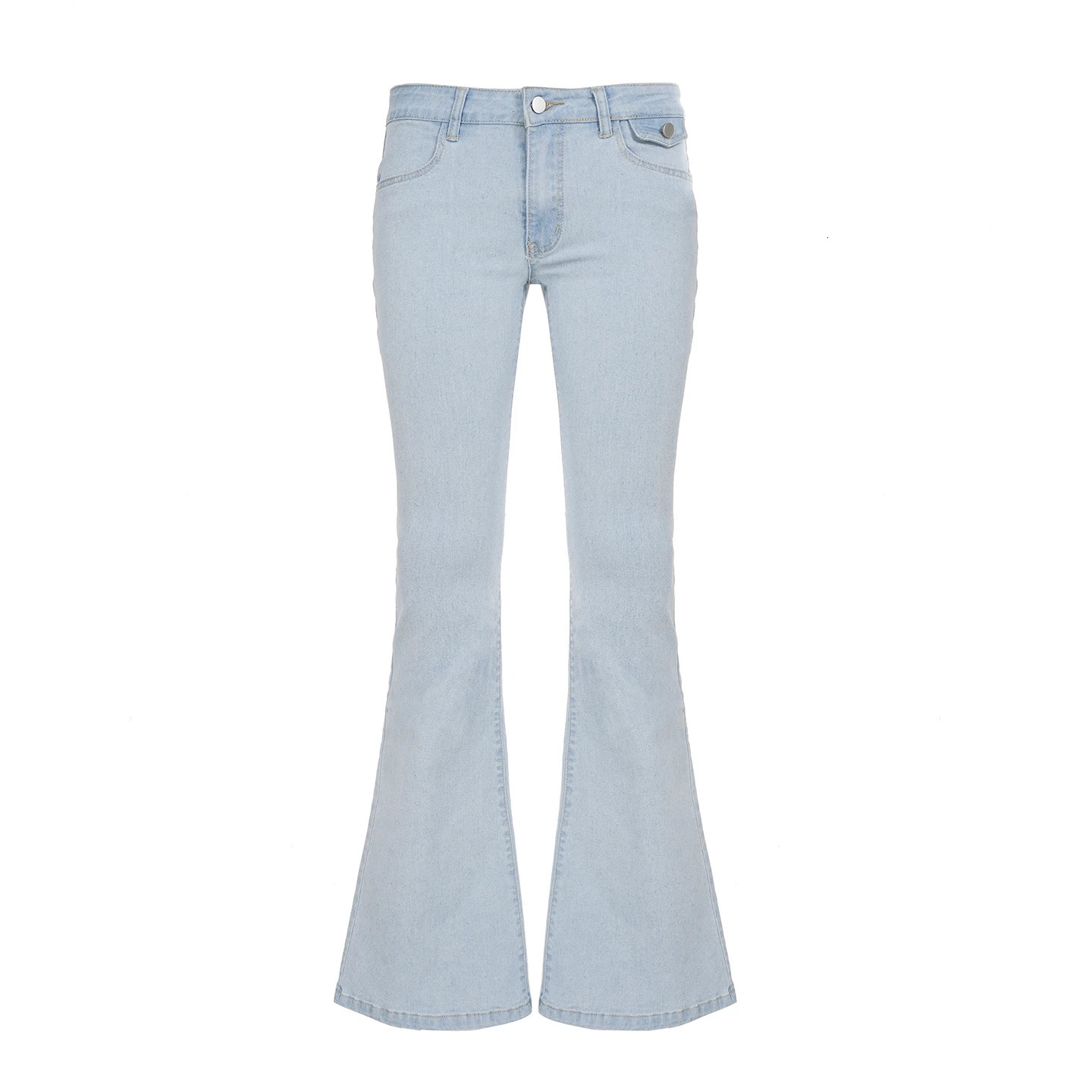 Rockmore High Street Low Rise Flare Jeans for Woman Y2K Aesthetic Basic Skinny Jean Pants Vintage Washed Denim Trousers Korean 250530