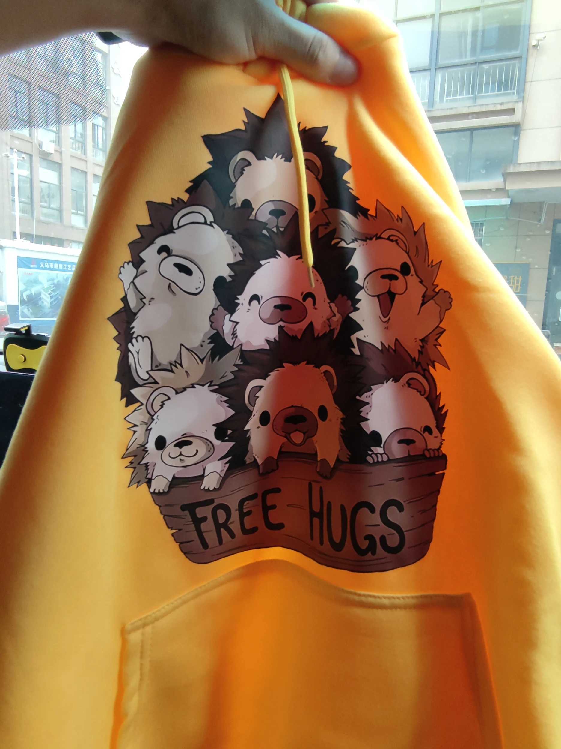 Little Hedgehog Free Hugs Sweatshirts Cartoon Print Pullovers Essentials Mens Oversized Hoodies Fleece Tracksuit Clothing Male W250530