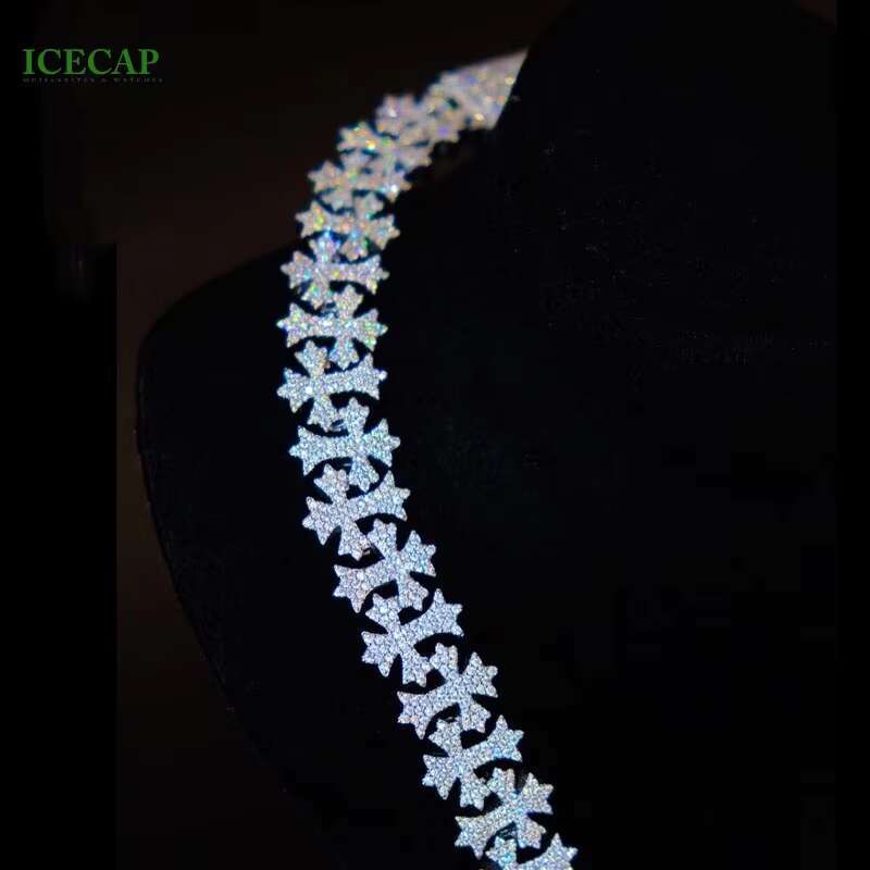 New Design 15mm Cross Chain Necklace Ice VVS Moissanite Silver Cross Pendant Necklace Hip Hop Men Jewelry