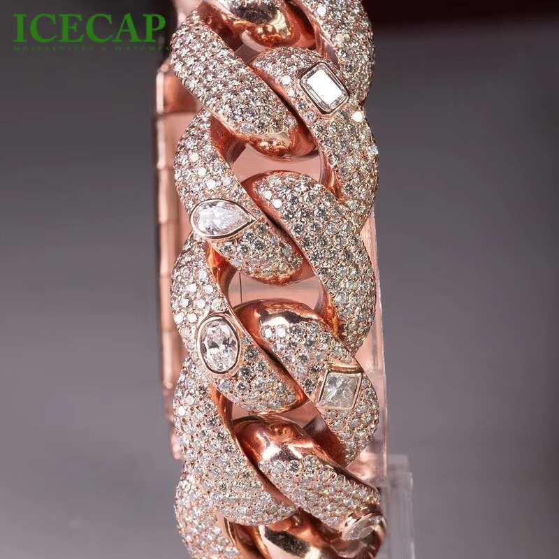Rose Gold Bubble Cuban Chain Bracelet Iced Out Hiphop VVS Moissanite Silver Bracelet Pass Diamond Tester Fine Jewelry