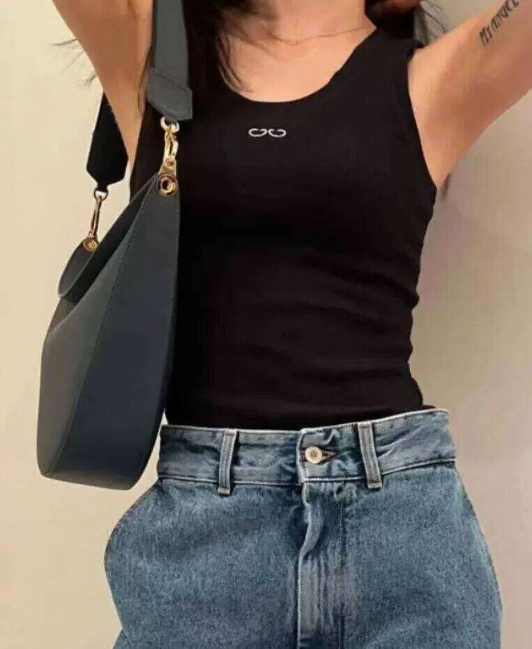 loeweclothes Summer slim women's cotton logo embroidery waist designer vest