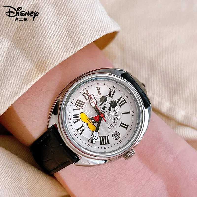 Disney Mickey Mouse Children Watches Luminous Leather Quartz Wristwatch Boy Girls Birthday Gift Student Clock Young Men Women XJ250530