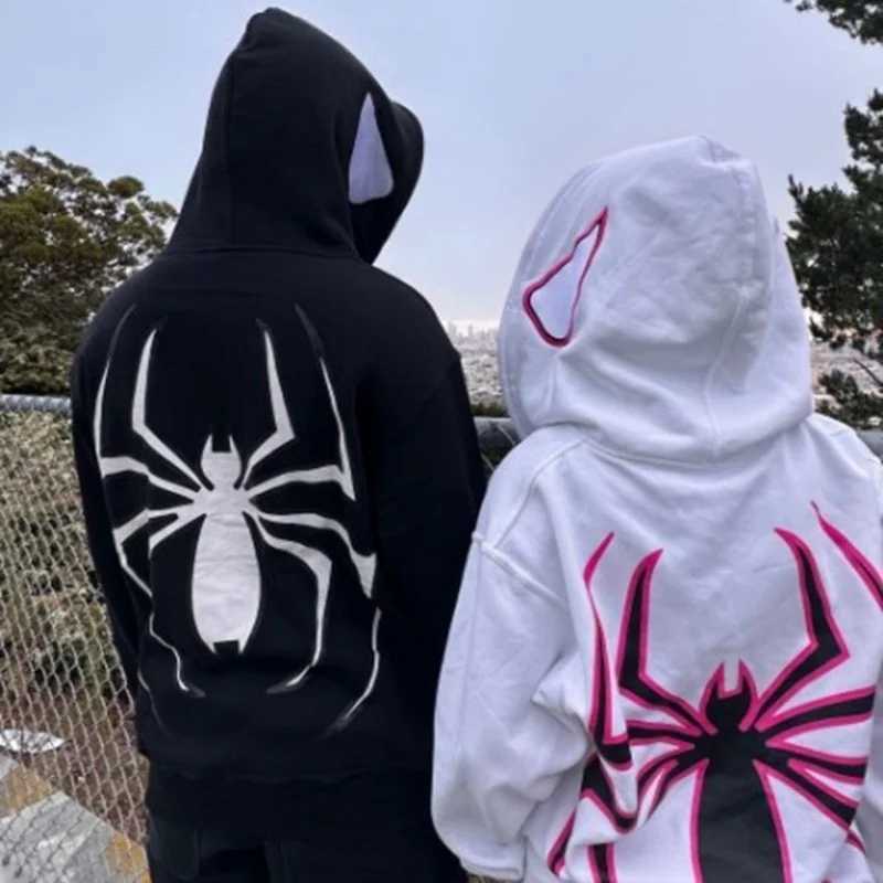 2024 Cross border Europe and America Dark Sports and Leisure Men and Women Gothic Couples Harajuku Large Spider Hoodie Sweater W250530