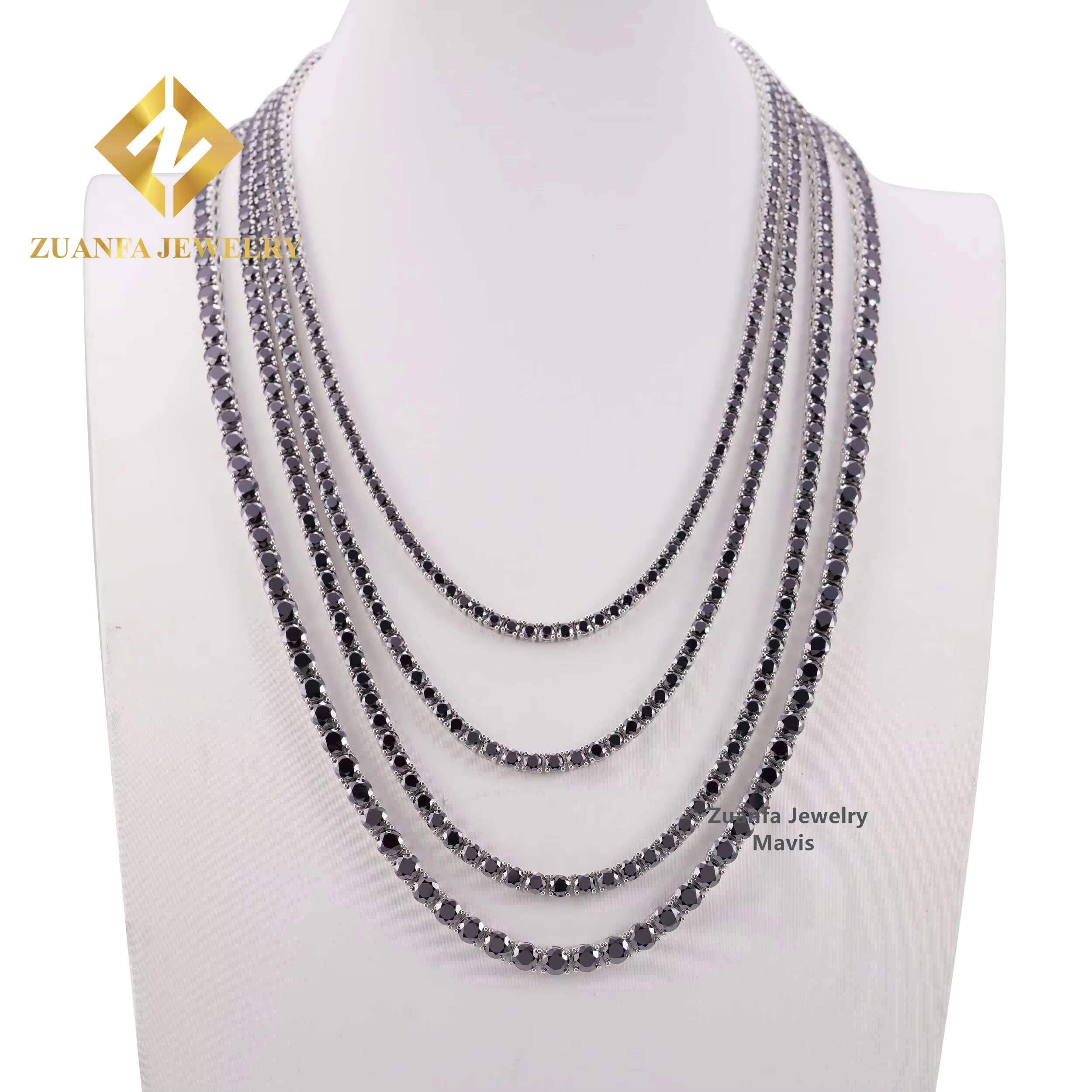 Worldwide Shipping Hip Hop Iced Out Tennis Necklace 925 Sterling Silver 3MM 3.5MM 4MM 5MM VVS Black Moissanite Tennis Chain