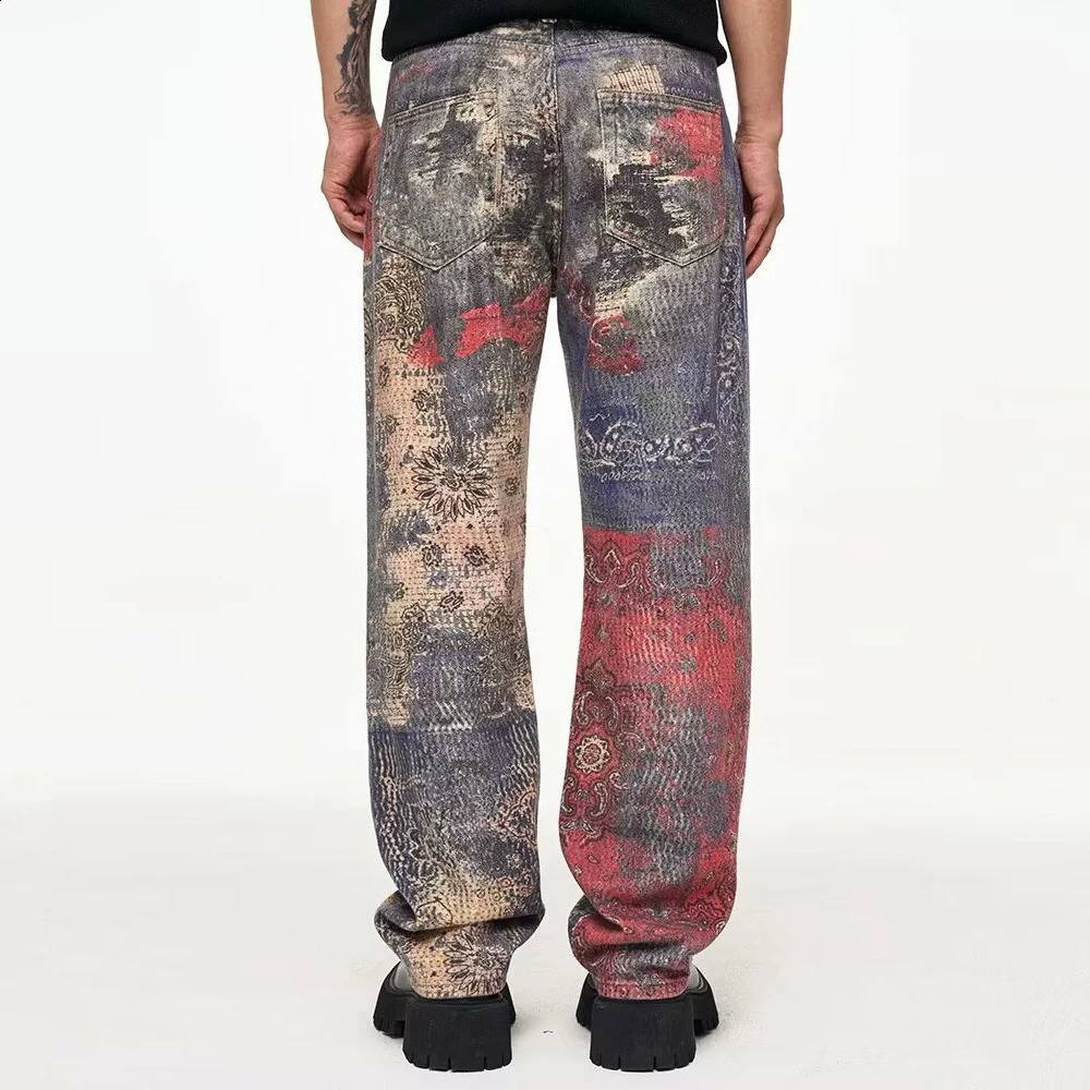 2025 Street Remastered 3D Digital Spray Cashew Flower Printed Straight Leg Cowboy Pants Boro Baggy Denim Tapered Jeans Men 250520Z