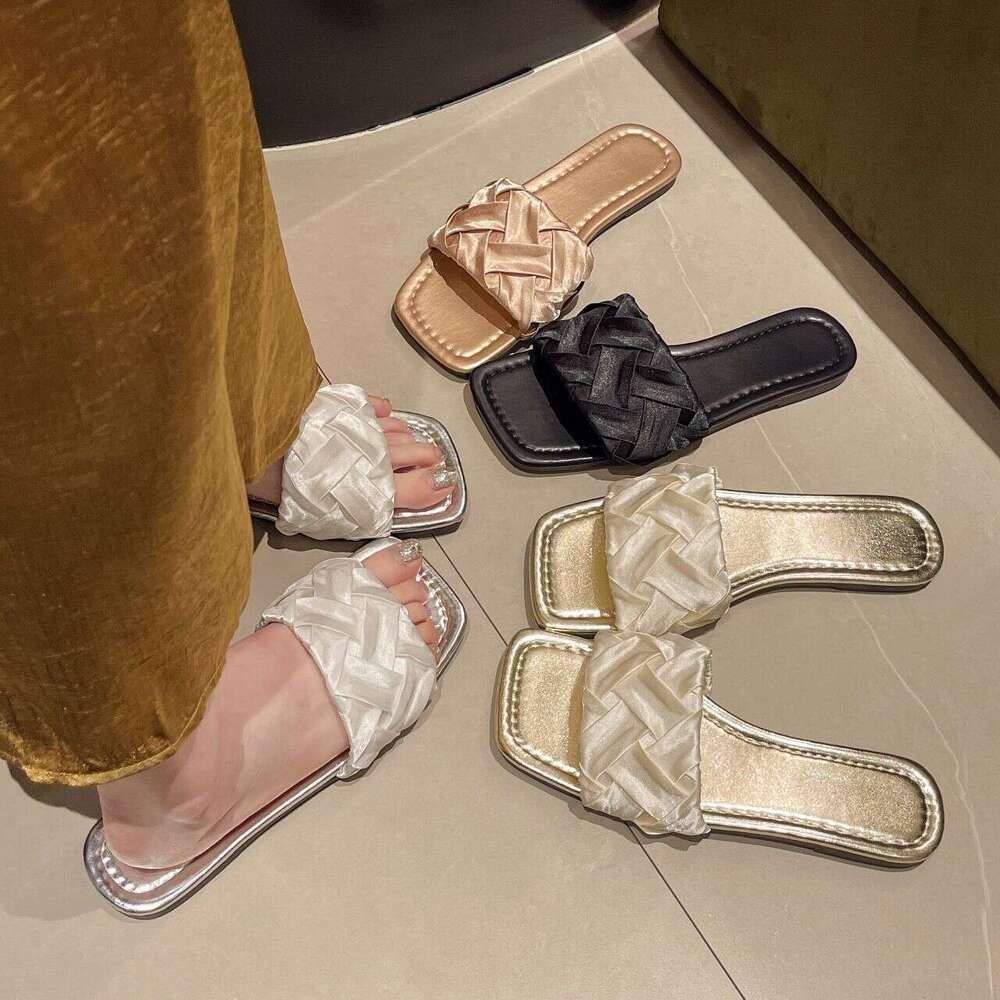 Cross Shaped Satin Flat Slippers For Spring And Summer 2025, Casual, Breathable, Comfortable, Wear-resistant, Fashionable, Designer Sandals, Free Ship
