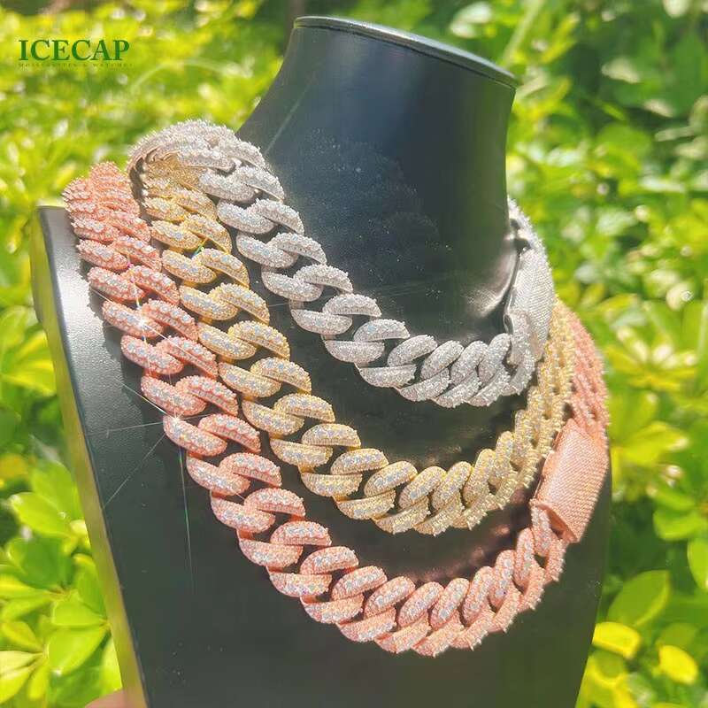 Fine Jewelry Hip Hop Miami Cuban Necklace 20mm 925 Silver VVS Moissanie Diamond Cuban Link Chain Iced Out Jewelry Set for Men